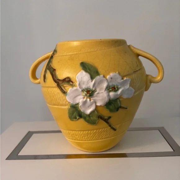 Yellow Floral Ceramic Vase with Handles - Picture 5 of 5